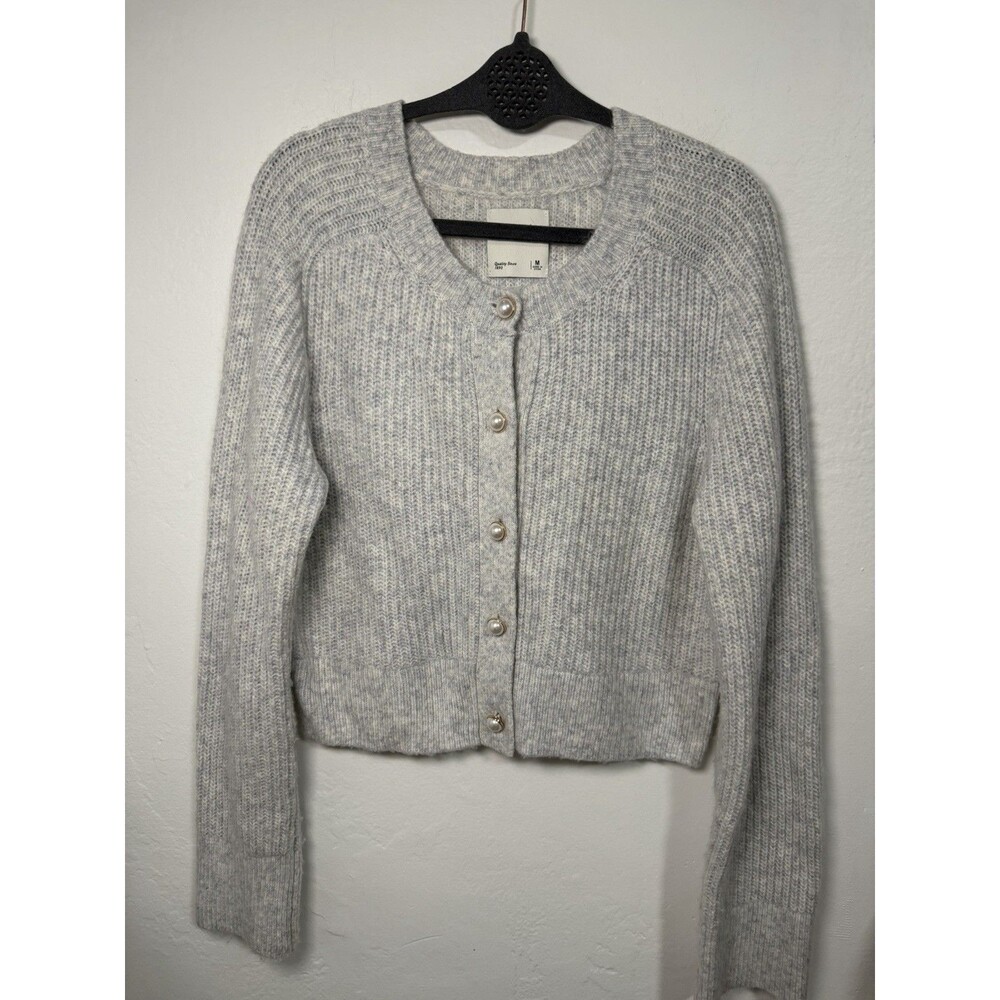 Abercrombie & Fitch Ribbed Knit Cropped Cardigan Sweater Grey Women's M